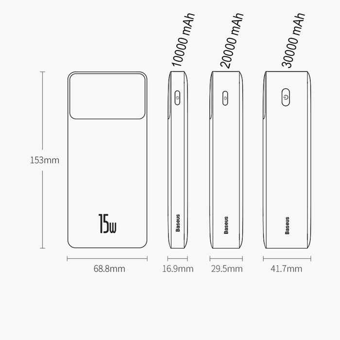 Baseus Bipow powerbank z wyświetlaczem 10000mAh 15W biały (Overseas Edition) + kabel USB-A - Micro USB 0.25m biały (PPBD050002)