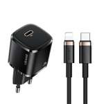 Ładowarka Sieciowa USAMS 1xUSB-C T36 Mini 20W + Kabel USB-C Apple Lightning PD3.0 Fast Charging Czarny