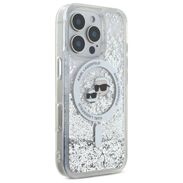 Etui Karl Lagerfeld iPhone 16 Pro 6.3" hardcase transparent Liquid Glitter Karl&Choupette Head Magsafe