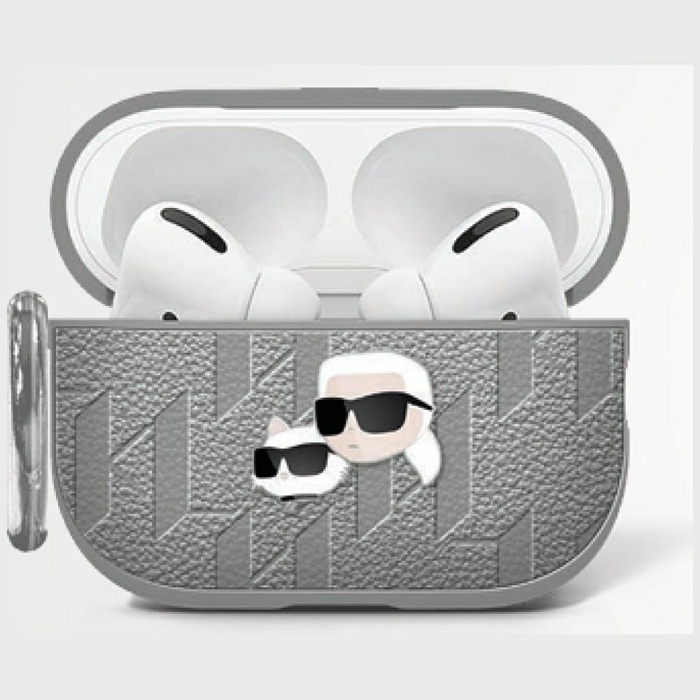 Etui Karl Lagerfeld Monogram Karl &       Choupette Head do AirPods 4 srebrny