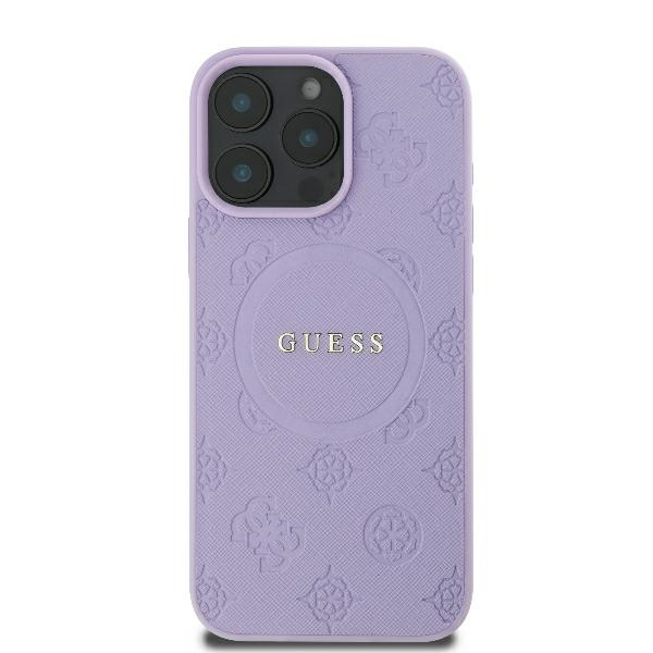 Etui Guess iPhone 16 Pro 6.3" fioletowy/purple hardcase Saffiano Peony Classic Logo MagSafe