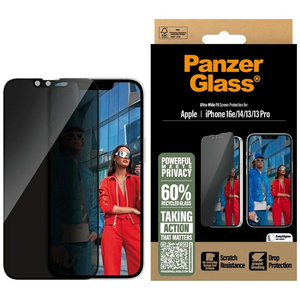 Szkło prywatyzujące PanzerGlass           Ultra-Wide Fit do iPhone 16e/14/13/13 Pro