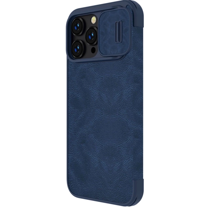 Nillkin Qin Leather Pro Case etui iPhone 14 Pro Max osłona na aparat kabura pokrowiec obudowa z klapką niebieski