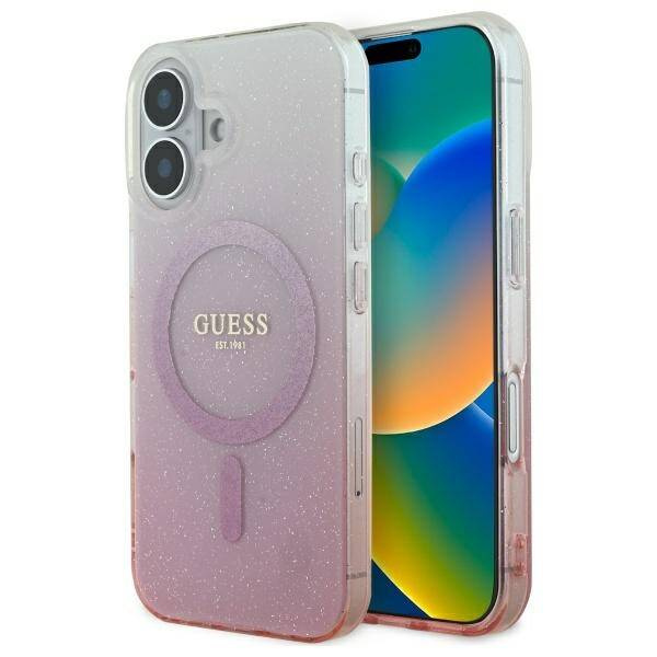 Etui Guess iPhone 16 Plus 6.7" różowy/pink hardcase IML Glitter Gradient MagSafe