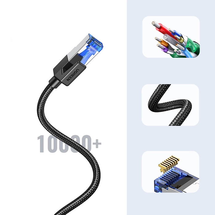 UGREEN NW153 Kabel sieciowy w oplocie, Ethernet RJ45, Cat.8, F/FTP, 1.5m (czarny)