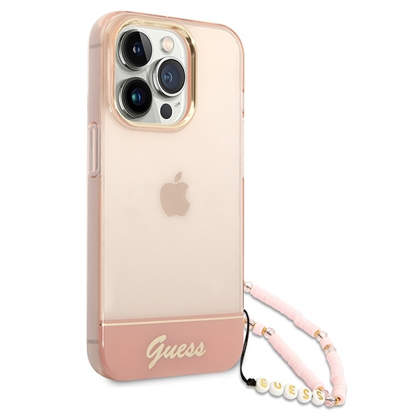 Etui GUESS Apple iPhone 14 Pro Max Translucent Pearl Strap Różowy Hardcase