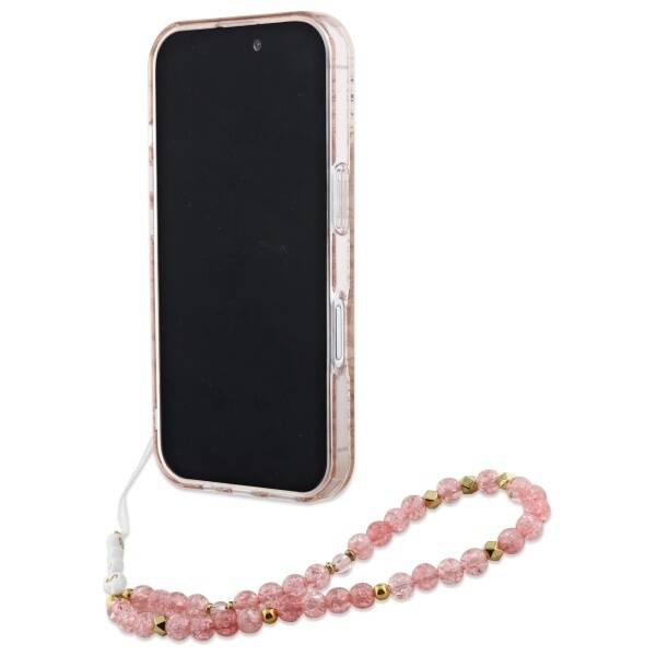 Etui Guess iPhone 16 6.1" różowy/pink hardcase IML Flowers Allover Electro With Pearl Strap MagSafe