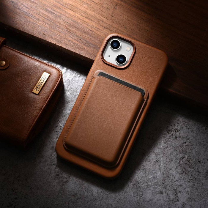 iCarer Case Leather pokrowiec etui z naturalnej skóry do iPhone 14 Plus brązowy (kompatybilne z MagSafe)