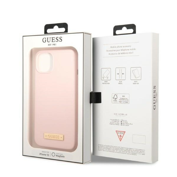 Etui GUESS Apple iPhone 13 Mini Silicone Logo Plate MagSafe Różowy Hardcase