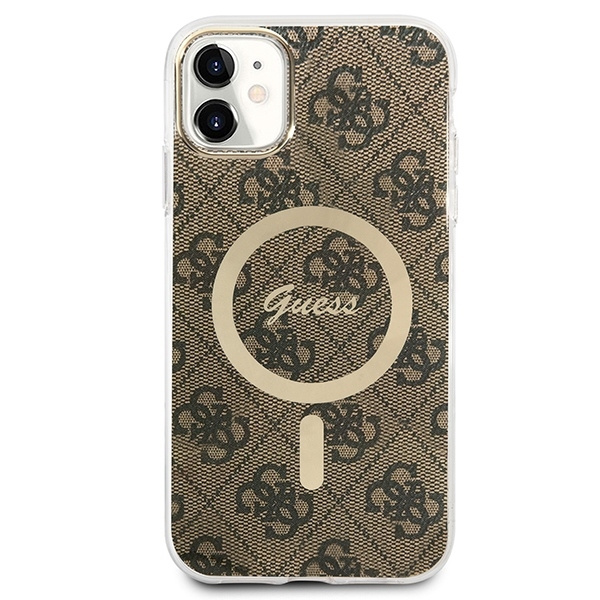 Zestaw Etui Guess Case+Charger iPhone 11 6,1" brązowy/brown hard case 4G Print MagSafe