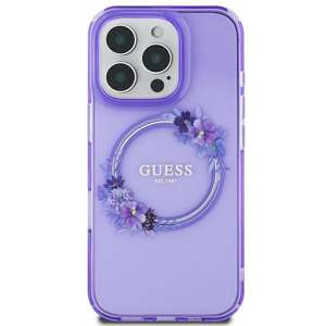 Etui Guess iPhone 16 6.1" fioletowy/purple hardcase IML Flowers Wreath MagSafe