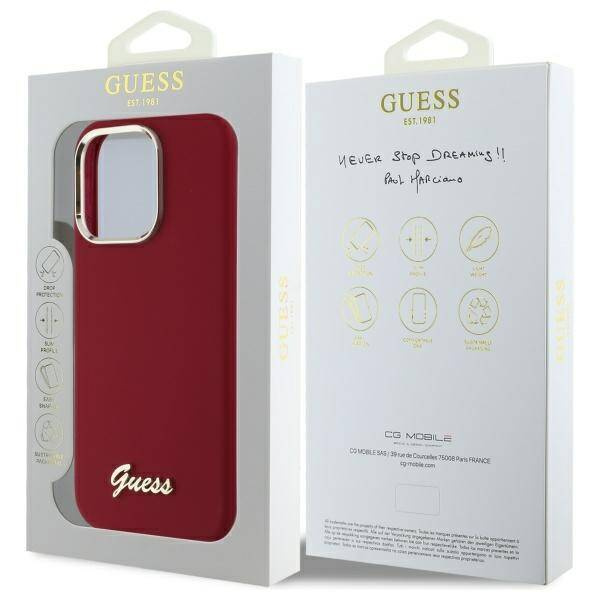 Etui Guess iPhone 16 Pro Max magenta hardcase Silicone Script Metal Logo