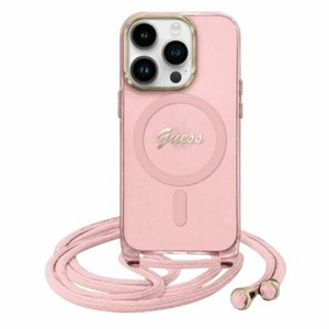 Etui Guess iPhone 16 różowy/pink hardcase Crossbody Cord Script MagSafe