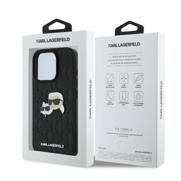 Etui Karl Lagerfeld iPhone 16 Pro Max 6.9" czarny/black hardcase Monogram Karl&Chaoupette Head Pin