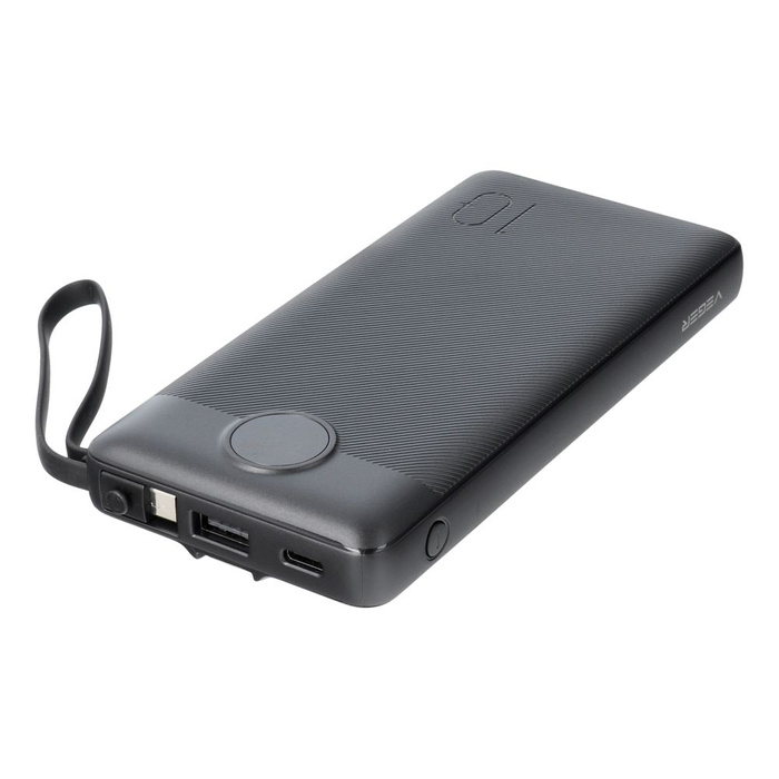 VEGER powerbank 10 000 mAh z wbudowanymi kablami Micro USB / Typ C / Lightning C10 (W1116) czarny