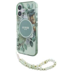 Etui Guess iPhone 16 Plus 6.7" zielony/green hardcase IML Flowers With Pearl Strap MagSafe