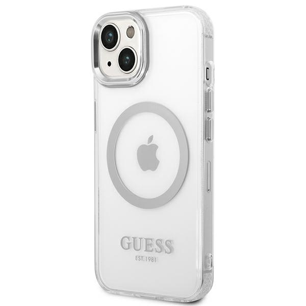 Etui GUESS Apple iPhone 14 Plus Metal Outline Magsafe Srebrny Hardcase