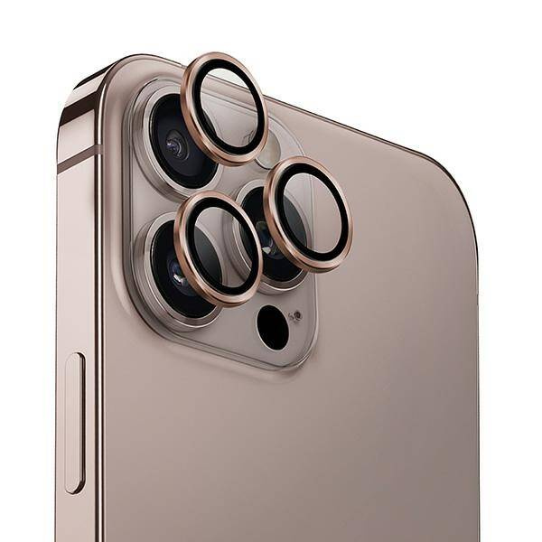 UNIQ Optix Aluminium Camera Lens Protector iPhone 16 Pro 6.3" / 16 Pro Max 6.9" taupe gold szkło na obiektyw aparatu z aplikatorem