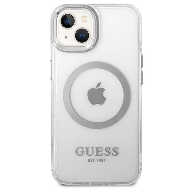 Etui GUESS Apple iPhone 14 Plus Metal Outline Magsafe Srebrny Hardcase