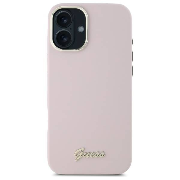 Etui Guess iPhone 16 różowy/pink hardcase Silicone Script Metal Logo & Frame