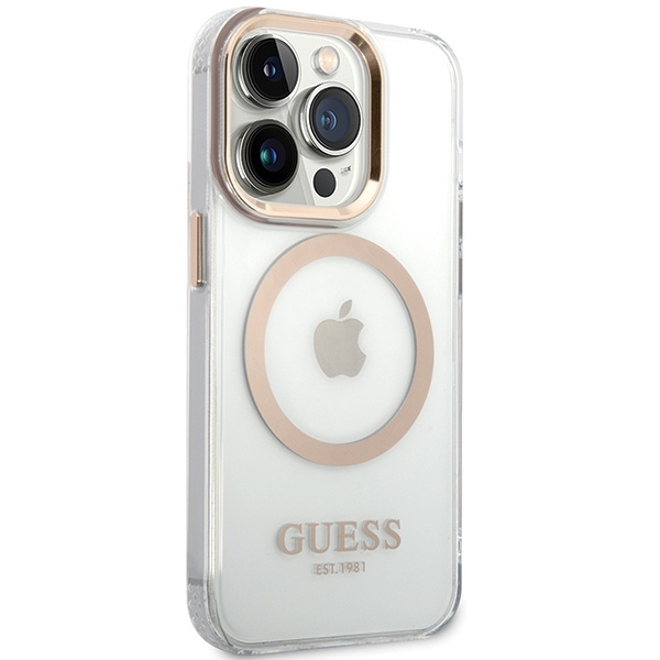 Guess GUHMP15LHTRMD iPhone 15 Pro 6.1" złoty/gold hard case Metal Outline Magsafe