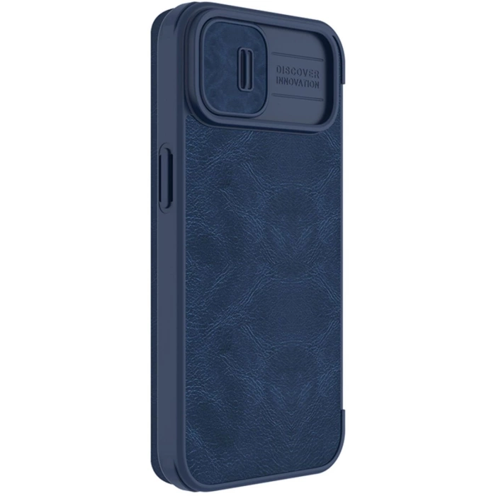 Nillkin Qin Leather Pro Case etui iPhone 14 Plus osłona na aparat kabura pokrowiec obudowa z klapką niebieski