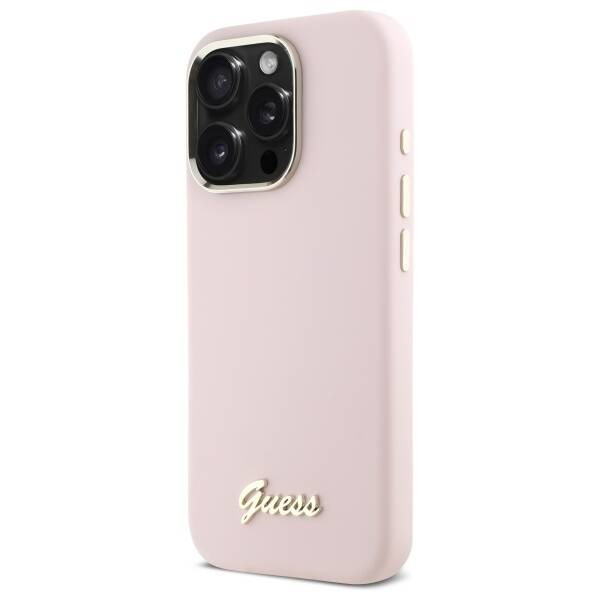 Etui Guess iPhone 16 Pro różowy/pink hardcase Silicone Script Metal Logo & Frame