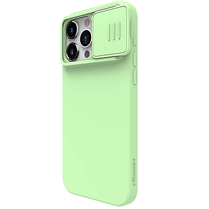 Silikonowe etui Nillkin CamShield Silky Silicone Case do iPhone 15 Pro Max z osłoną na aparat - miętowe