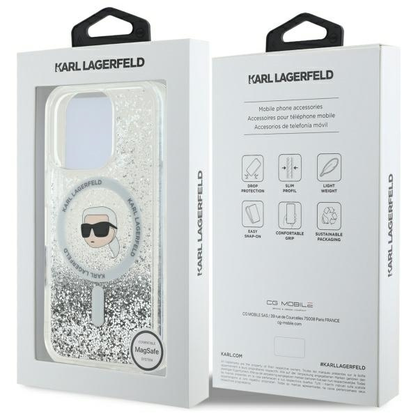 Etui Karl Lagerfeld iPhone 16 Pro Max 6.9" hardcase transparent Liquid Glitter Karl Head Magsafe