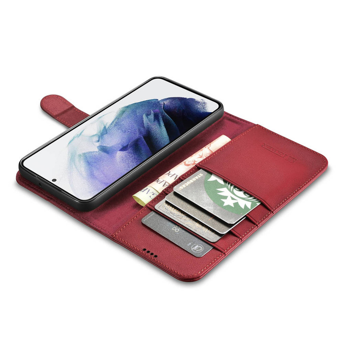 iCarer Haitang Leather Wallet Case skórzane etui do Samsung Galaxy S22+ (S22 Plus) portfel obudowa pokrowiec czerwony (AKSM05RD)