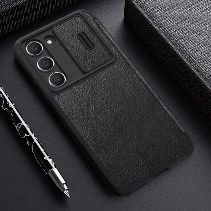 Nillkin Qin Leather Pro Case etui Samsung Galaxy S23+ pokrowiec z klapką osłona na aparat brązowe