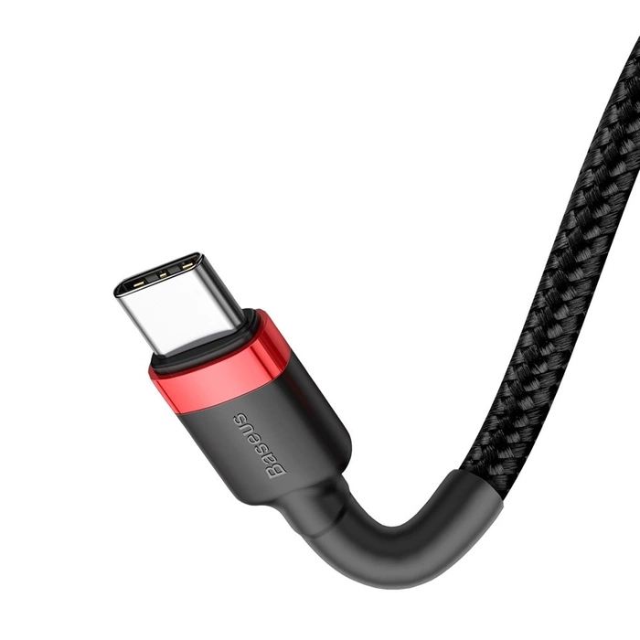 Baseus Cafule Cable wytrzymały nylonowy kabel przewód USB-C PD / USB-C PD PD2.0 60W 20V 3A QC3.0 1M czarny-czerwony (CATKLF-G91)