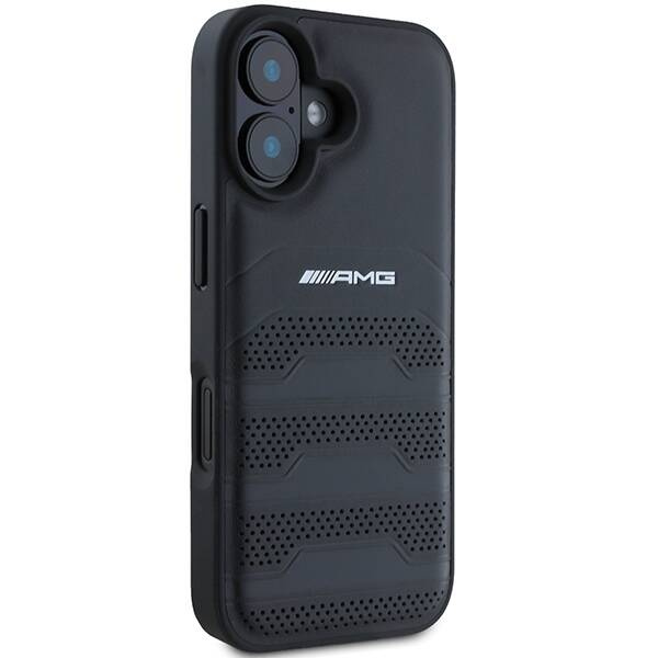 ETUI AMG iPhone 16  6.1" czarny/black hardcase Leather Debossed Lines Black Logo