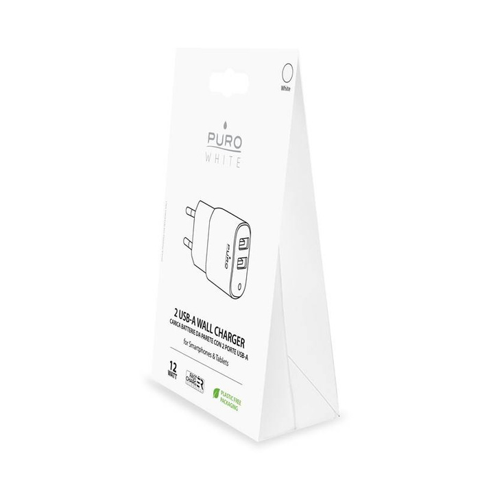 PURO White Mini Travel Fast Charger – ładowarka sieciowa 2 x USB-A 12 W (biały)