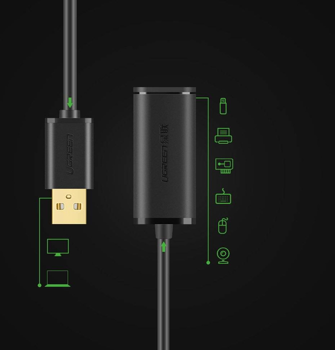 Ugreen kabel aktywny przedłużacz USB 2.0 480 Mbps 10 m czarny (US121 10321)