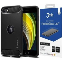 SPIGEN Rugged Armor iPhone SE 2020 Etui Black Czarne Case + Szkło 3MK Flexible Glass Lite