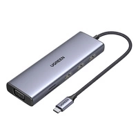 Hub USB-C Ugreen CM498, 3x USB 3.0, HDMI 4k 30Hz, VGA, RJ45, SD/TF, PD 100W (szary)