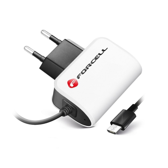 FORCELL F-ENERGY U19 ładowarka sieciowa z kablem Micro USB 1A 5W biało czarna