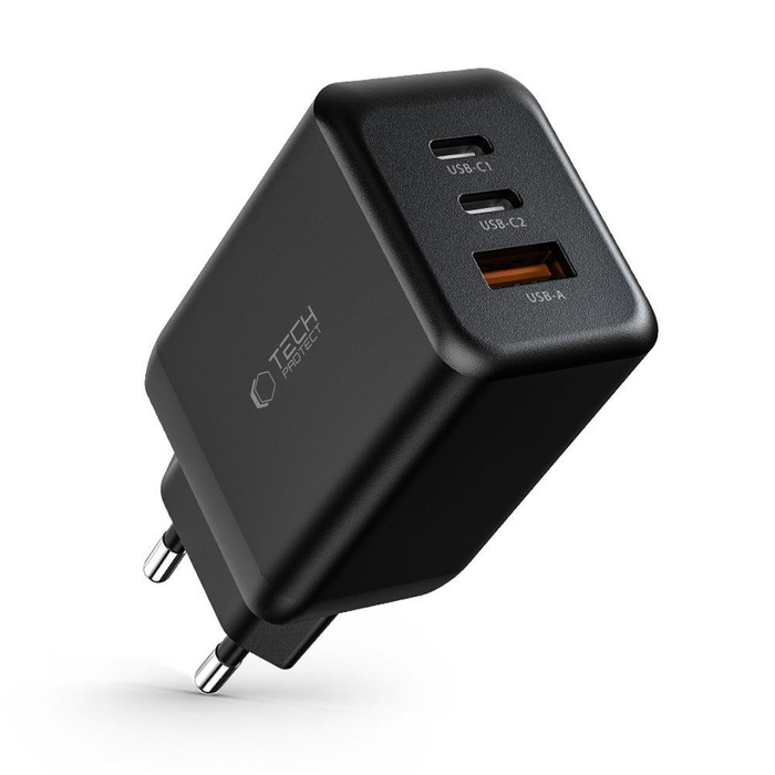 ŁADOWARKA TECH-PROTECT C65W 3-PORT NETWORK CHARGER PD65W/QC3.0 BLACK