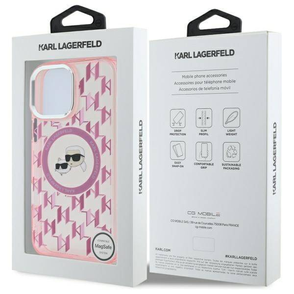 Etui Karl Lagerfeld iPhone 16 Pro 6.3" różowy/pink IML Monogram Karl&Choupette Head MagSafe