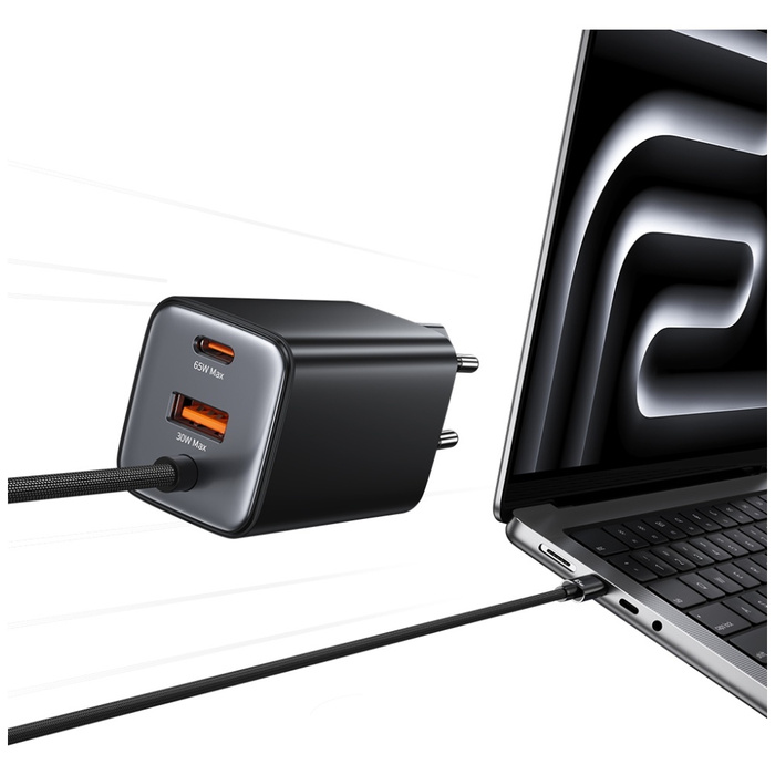 Ładowarka sieciowa USAMS JC Series CC266 65W GaN Fast Charger 2xUSB-C 1xUSB-A czarny