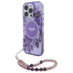 Etui Guess iPhone 16 Pro 6.3" fioletowy/purple hardcase IML Flowers With Pearl Strap MagSafe