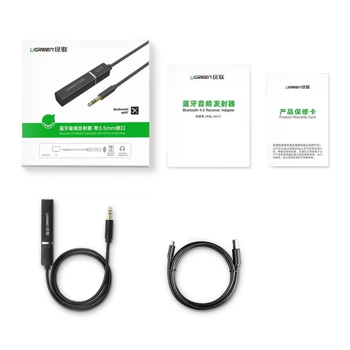 Ugreen transmiter Bluetooth 5.0 bezprzewodowy adapter audio 3,5 mm mini jack czarny 40761 CM107