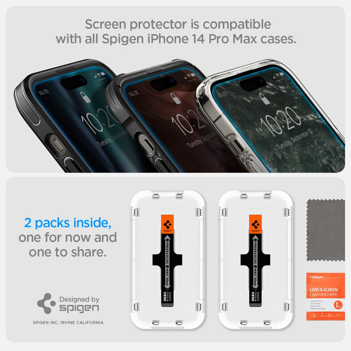 Szkło Hartowane Spigen Glas.tr ”ez Fit” 2-pack iPhone 14 Pro Clear