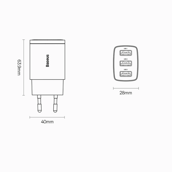 Baseus Compact ładowarka sieciowa 3x USB 17W czarny (CCXJ020101)