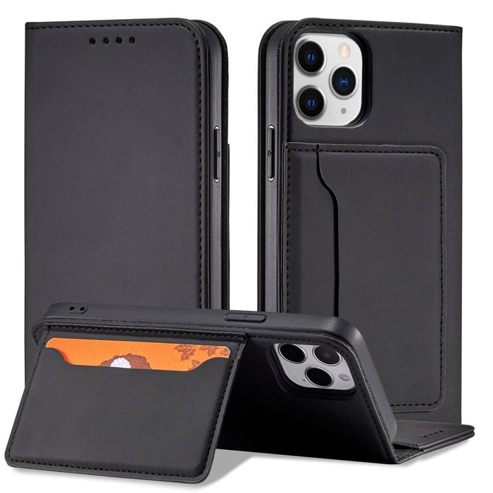 Magnet Card Case etui do iPhone 12 Pro pokrowiec portfel na karty kartę podstawka czarny