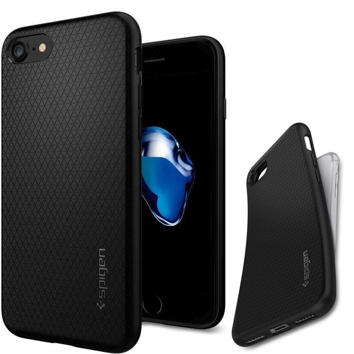 Etui Spigen iPhone Se 2022 2020 7 8 Liquid Air Etui Black Czarne Case + Szkło Spigen Glas.tr Slim