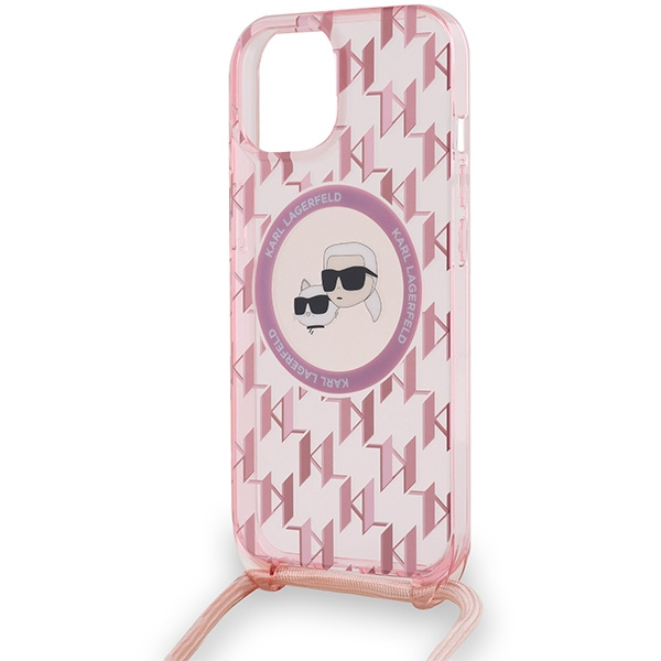 Etui Karl Lagerfeld KLHMP15SHCKCKLCP iPhone 15 / 14 / 13  6.1" różowy/pink hardcase IML Crossbody Monogram Karl & Choupette Head MagSafe