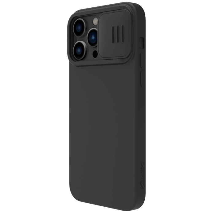 Nillkin CamShield Silky Silicone Case etui iPhone 14 Pro Max pokrowiec z osłoną na aparat czarny