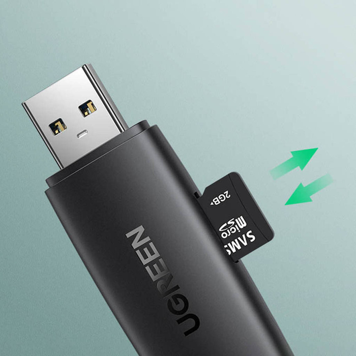 Ugreen adapter czytnik kart SD / micro SD (USB-A / USB-C) czarny (CM304)